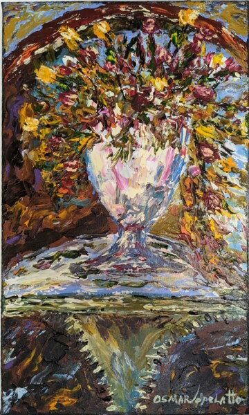 Painting titled "Vaso de flores" by Osmar Ropelatto, Original Artwork, Acrylic Mounted on Wood Stretcher frame