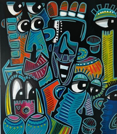 Painting titled "Le tagueur II" by Osso Denis, Original Artwork, Acrylic Mounted on Cardboard