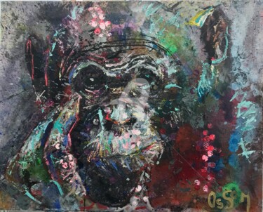 Peinture intitulée "chimpanzee" par Ossom, Œuvre d'art originale, Acrylique