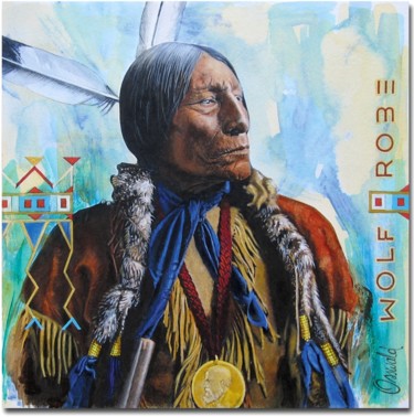 Картина под названием "WOLF ROBE - Cheyenne" - Jean-Luc Osswald, Подлинное произведение искусства, Акрил