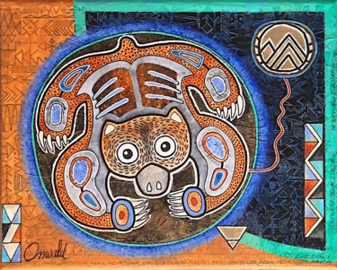 Pintura titulada "OURS - Shamanic Cos…" por Jean-Luc Osswald, Obra de arte original, Acrílico