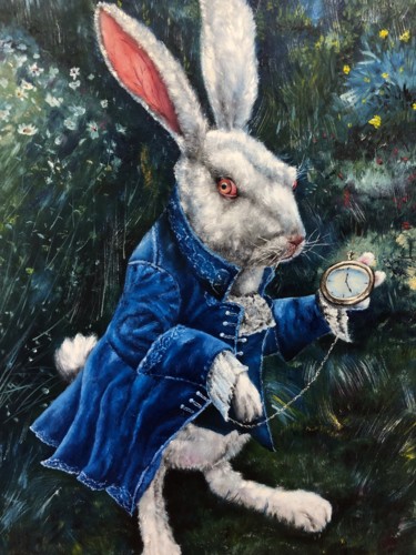Peinture intitulée "Белый кролик" par Anatolii Shelkovnikov, Œuvre d'art originale, Huile