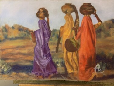 Painting titled "Femmes Magreb" by Isa Vera, Original Artwork, Pastel