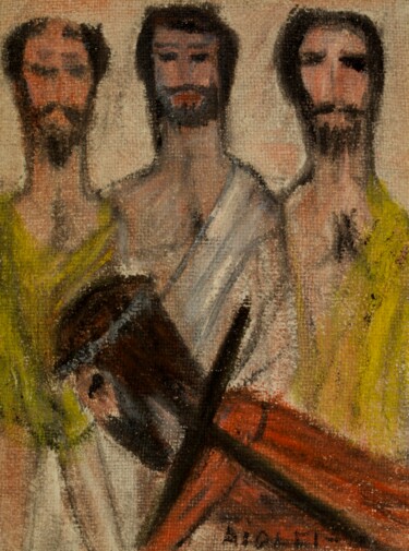 Pittura intitolato "3 - Gesù cade la pr…" da Osvaldo Aiolfi, Opera d'arte originale, Olio