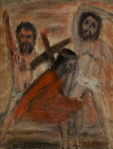 Painting titled "7 - Gesù cade per l…" by Osvaldo Aiolfi, Original Artwork, Oil
