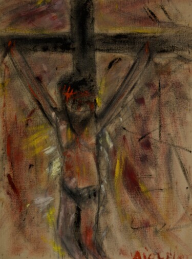 Painting titled "12 - Gesù muore in…" by Osvaldo Aiolfi, Original Artwork, Oil