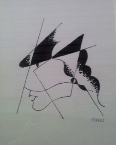 Disegno intitolato "studio per testa" da Osvaldo Peruzzi, Opera d'arte originale, Inchiostro