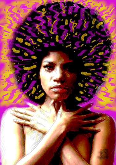 Digitale Kunst mit dem Titel "Afro Power" von Osvaldo Russo, Original-Kunstwerk, Digitale Malerei
