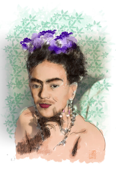 Digitale Kunst mit dem Titel "Frida al Natural" von Osvaldo Russo, Original-Kunstwerk, Digitale Malerei