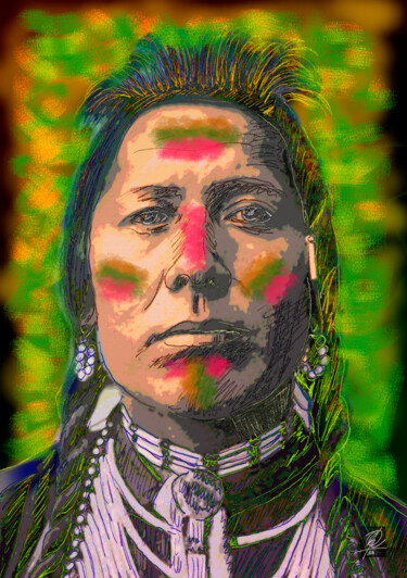 Digitale Kunst mit dem Titel "Native Chief III" von Osvaldo Russo, Original-Kunstwerk, Bleistift