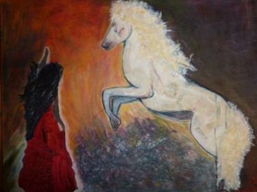Peinture intitulée "Femme cheval" par Otero Ar, Œuvre d'art originale, Huile