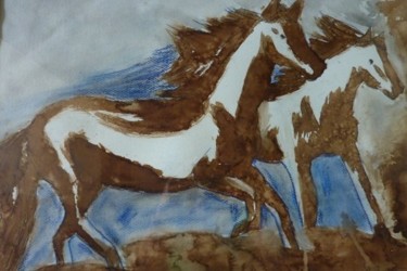 Painting titled "Au trot" by Otero Ar, Original Artwork, Oil