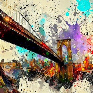 Digitale Kunst getiteld "BROOKLYN BRIDGE 2" door Otis Porritt, Origineel Kunstwerk, Digitale collage