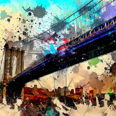 Digitale Kunst getiteld "BROOKLYN BRIDGE 5" door Otis Porritt, Origineel Kunstwerk, Digitale collage
