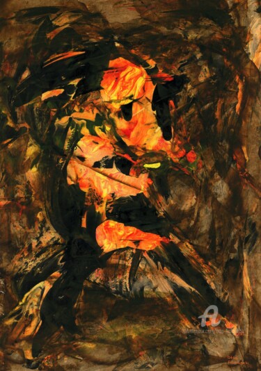 Malerei mit dem Titel "Das Steinwesen "Gwo…" von Otto Frühwach, Original-Kunstwerk, Acryl