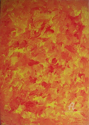 Schilderij getiteld "Un Monde en Orange…" door Otto Frühwach, Origineel Kunstwerk, Gouache