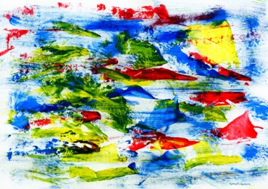 绘画 标题为“The Fish Race - La…” 由Otto Frühwach, 原创艺术品, 丙烯