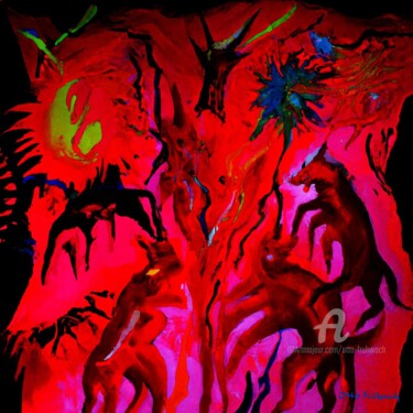 Digital Arts titled "Night Creatures  *…" by Otto Frühwach, Original Artwork, Digital Painting Mounted on Wood Stretcher fra…