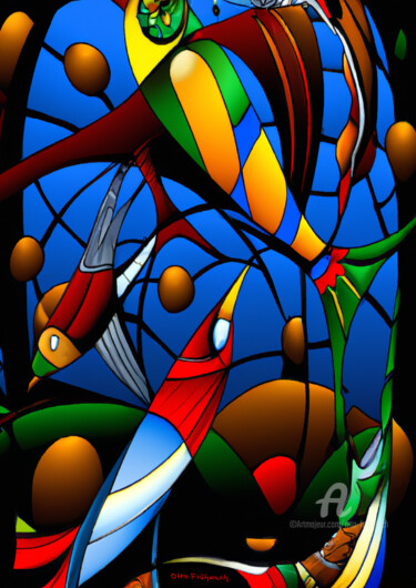 Digital Arts titled "Birds in the Window…" by Otto Frühwach, Original Artwork, Digital Print Mounted on Other rigid panel