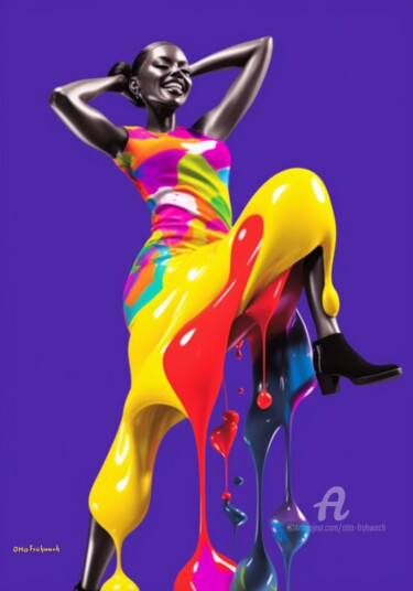 Digital Arts titled "Woman of Colours  *…" by Otto Frühwach, Original Artwork, Digital Collage Mounted on Other rigid panel