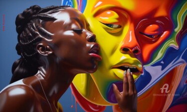 Digital Arts με τίτλο "Colorful Love  -  E…" από Otto Frühwach, Αυθεντικά έργα τέχνης, Ψηφιακό Κολάζ Τοποθετήθηκε στο Ξύλινο…