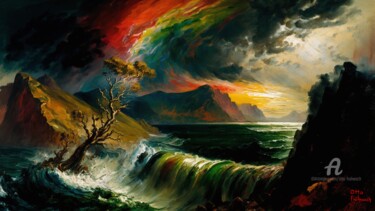 Digital Arts titled "Coastal Scene   * e…" by Otto Frühwach, Original Artwork, Digital Painting Mounted on Other rigid panel