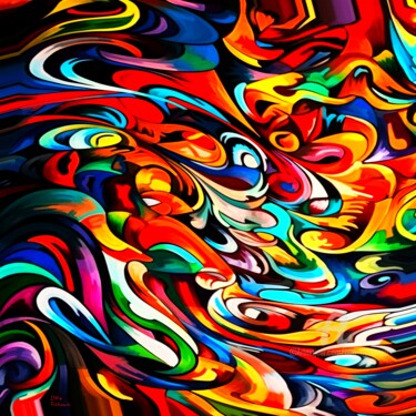 Digital Arts titled "Colourful Wave  * E…" by Otto Frühwach, Original Artwork, Digital Print Mounted on Wood Stretcher frame