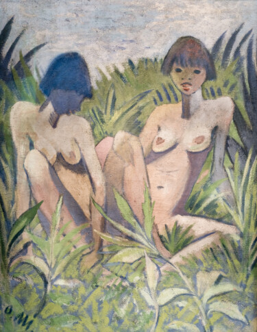 Malerei mit dem Titel "Deux nus sur l'herbe" von Otto Mueller, Original-Kunstwerk, Öl
