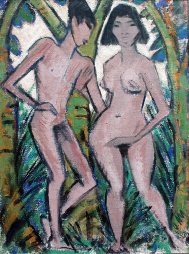 Painting titled "Adam et Eve" by Otto Mueller, Original Artwork, Oil