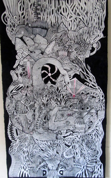 Dessin intitulée "RANDONNEE ESCARPEE" par Otzkeltal, Œuvre d'art originale, Stylo à bille