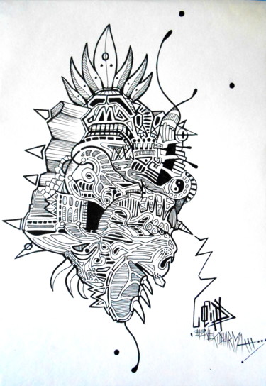 Dessin intitulée "TOTEM HOTEL" par Otzkeltal, Œuvre d'art originale, Encre