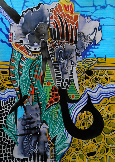 Peinture intitulée "ELEPHANT ZONE" par Otzkeltal, Œuvre d'art originale, Acrylique
