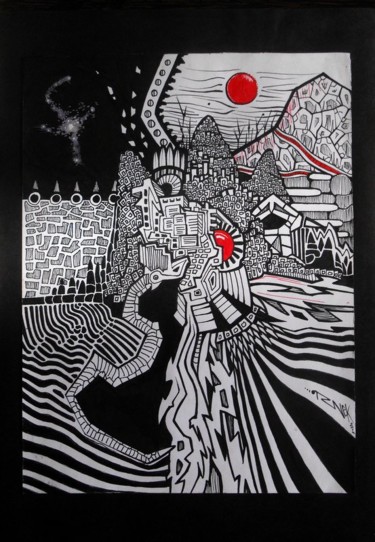 Dibujo titulada "LAC NOIR" por Otzkeltal, Obra de arte original, Tinta