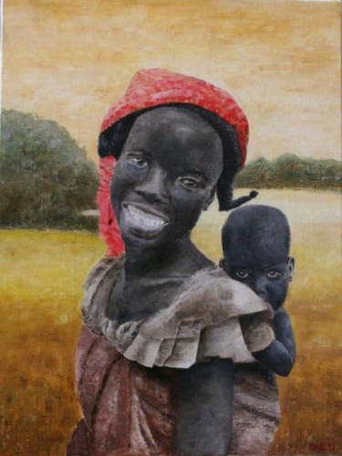 Peinture intitulée "paysanne-noire-bebe…" par Reneart, Œuvre d'art originale