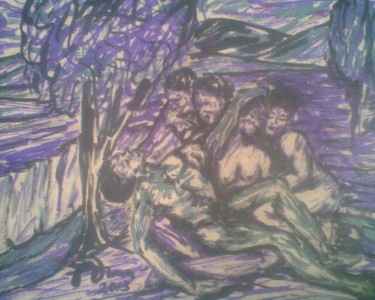 Drawing titled "Lamentations I" by Ouma Fred, Original Artwork, Ink