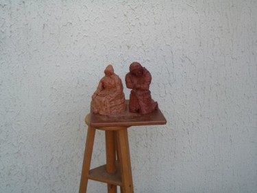 Sculpture intitulée "La liseuse et le pé…" par Ours Gris, Œuvre d'art originale