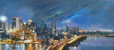 Malerei mit dem Titel "Abidjan by night" von Oussou Justin N'Goran, Original-Kunstwerk, Acryl