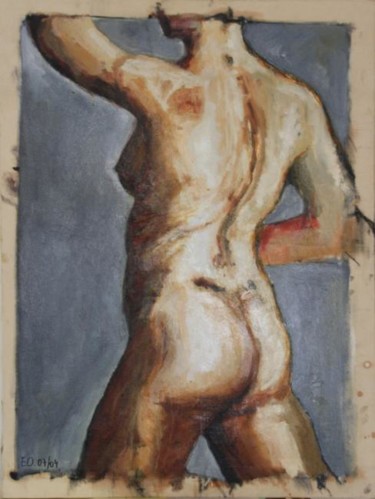 Peinture intitulée "La femme au bras ro…" par Emeric Outreman, Œuvre d'art originale, Huile