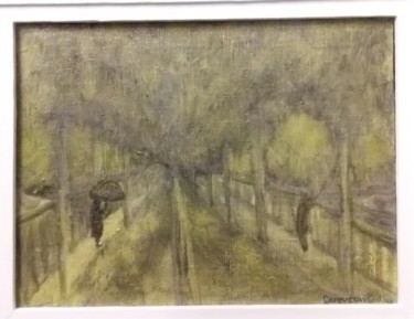 Картина под названием "Дождливая ночь" - Cristina Cerevcova, Подлинное произведение искусства, Масло