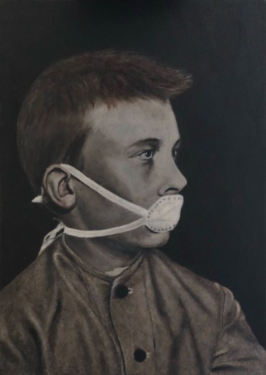 Schilderij getiteld "Contra-respirator" door Robert Jan Overeem, Origineel Kunstwerk, Olie