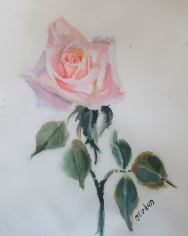 Painting titled "Delicate rose" by Olivkan Art, Original Artwork, Watercolor