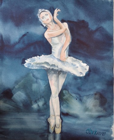 Painting titled "Ballerina" by Olivkan Art, Original Artwork, Watercolor