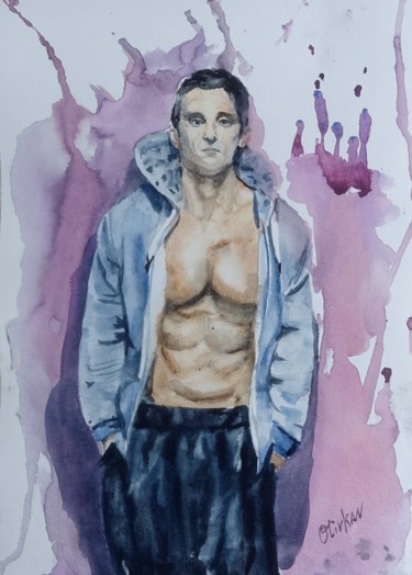 Painting titled "Sexual Male Nude Or…" by Olivkan Art, Original Artwork, Watercolor