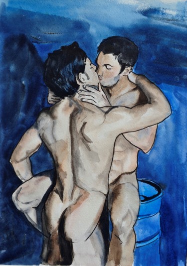 Pittura intitolato "Nude ORIGINAL WATER…" da Olivkan Art, Opera d'arte originale, Acquarello