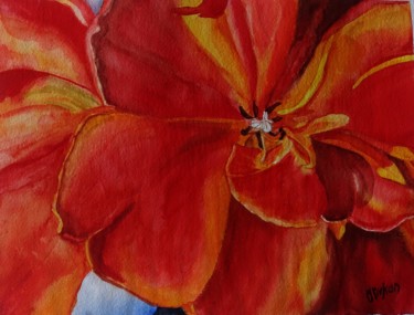 Painting titled "Red Tulip artwork w…" by Olivkan Art, Original Artwork, Watercolor