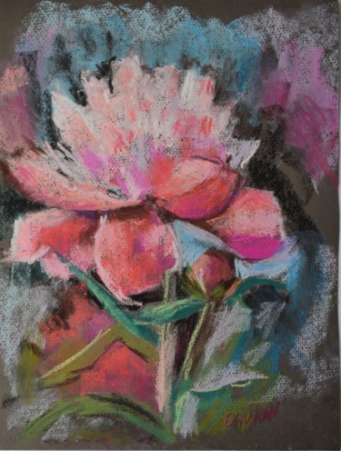 Schilderij getiteld "Peony Flowers Paint…" door Olivkan Art, Origineel Kunstwerk, Pastel