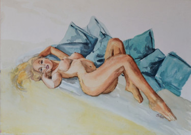 Pintura titulada "Nude Woman Watercol…" por Olivkan Art, Obra de arte original, Acuarela