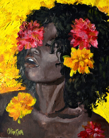 Painting titled "African American Wo…" by Olivkan Art, Original Artwork, Oil