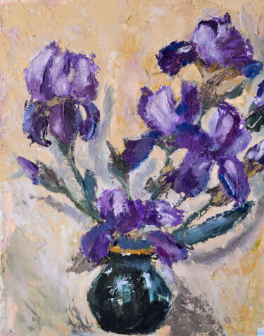 Malerei mit dem Titel "Iris Blossom Painti…" von Olivkan Art, Original-Kunstwerk, Öl
