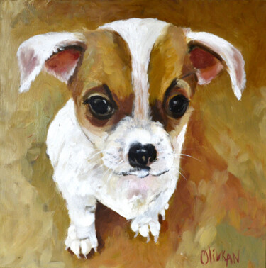 Painting titled "Chihuahua Barrymore…" by Olivkan Art, Original Artwork, Oil Mounted on Wood Stretcher frame